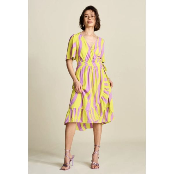 OUTLET VESTIDO RAYAS MORADO Y AMARILLO-POM - Imagen 2