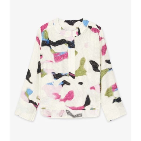 Blusa blanca con manchas multicolor