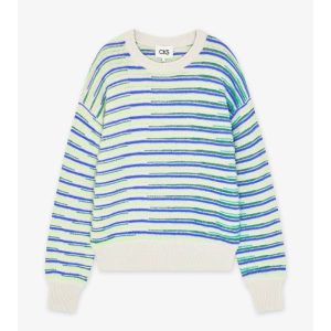 Jersey blanco de rayas azules y verdes
