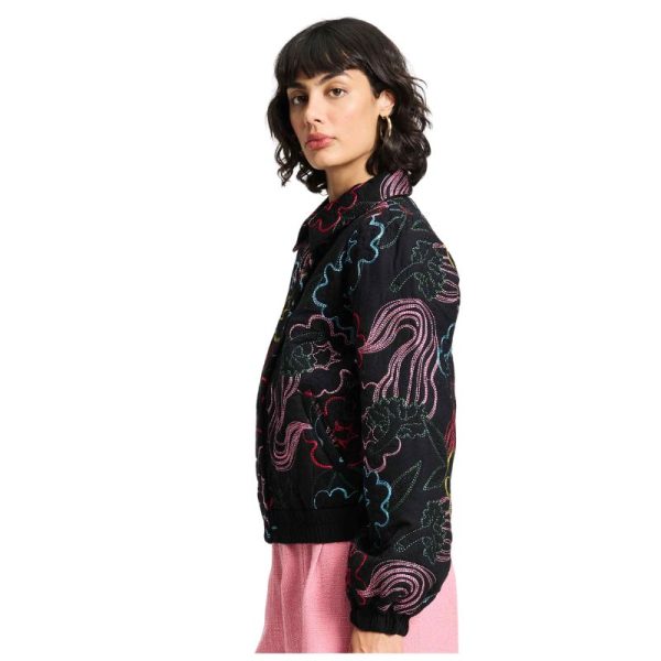CHAQUETA NEGRA CON FLORES BORDADAS-POM - Imagen 6