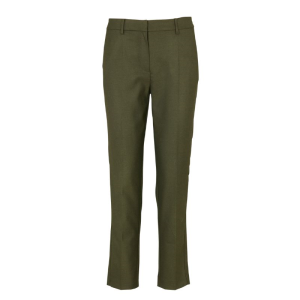 Pantalón recto verde musgo para mujer con tiro medio y cierre delantero