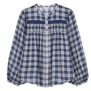 Camisa de cuadros azul Louise Misha – Estilo bohemio con detalle de encaje