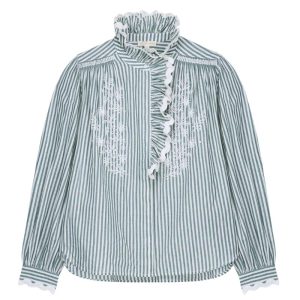 Blusa de rayas verdes con bordados y volantes – Louise Misha mujer