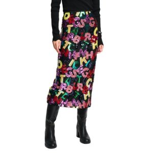 Falda midi de lentejuelas multicolor con letras POM AMSTERDAM– Estilo festivo y sofisticado