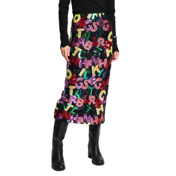 Falda midi de lentejuelas multicolor con letras POM AMSTERDAM– Estilo festivo y sofisticado