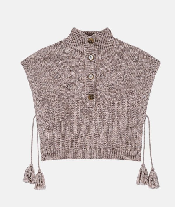 Cuello poncho de punto bordado Louise Misha con borlas – Estilo bohemio chic