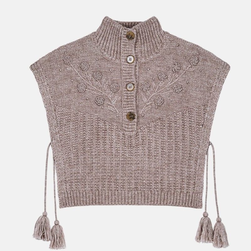 Cuello poncho de punto bordado Louise Misha con borlas – Estilo bohemio chic