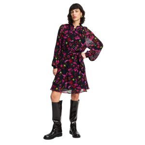 Vestido corto estampado floral fucsia – Estilo bohemio elegante de otoño