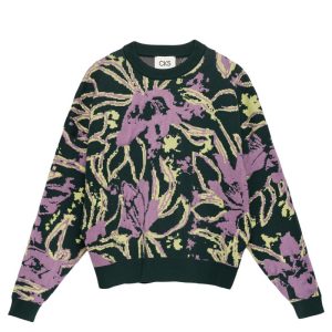 Jersey de punto verde con estampado floral lila – CKS
