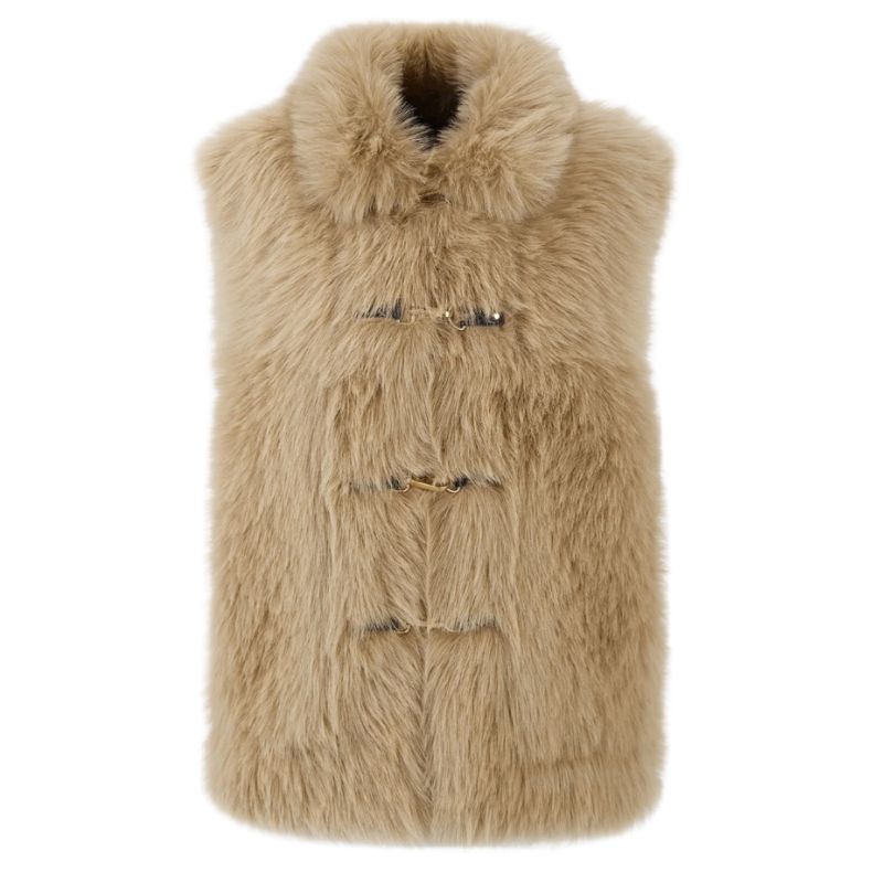 Chaleco de pelo sintético beige Urban Code con cierre decorativo
